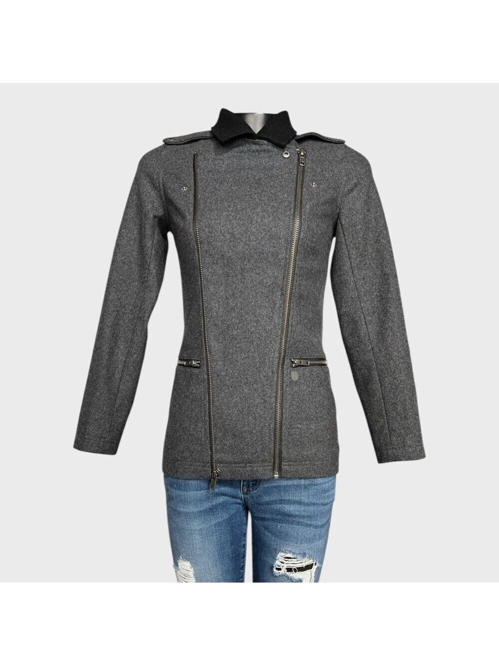 NEW Vans Womens XS PIKE Jacket Black Gray NWOT $128 Moto style Wool Punk Gothic - Picture 8 of 16
